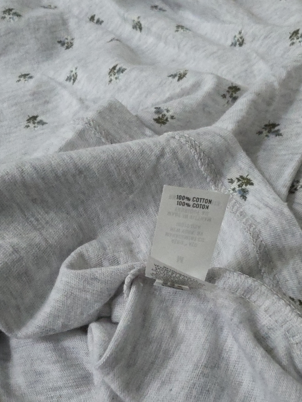 aerie Heather Gray Floral Tee with Tiny Green Blossoms - Picture 6 of 6